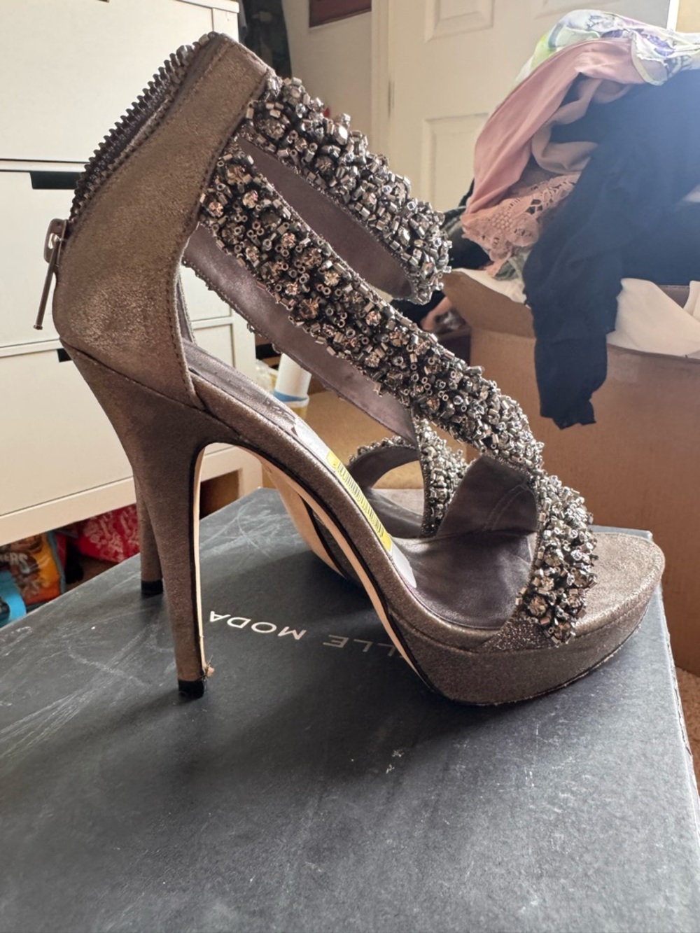 Pelle Moda Gunmetal Beaded Strappy Platform Heels - Picture 6 of 9